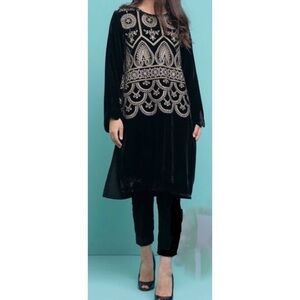 Beech Tree black velvet gold metallic kurtis ethnic dress